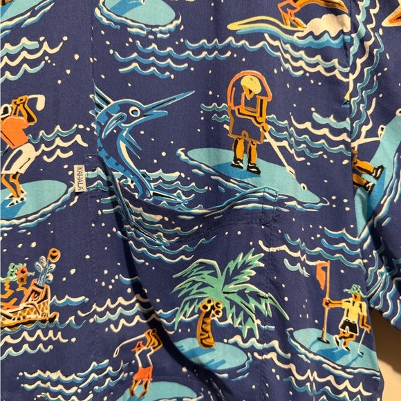 John Severson Collection by Kahala Vtg Blue Hawaiian Shirt with Golf Print Large - Picture 4 of 15